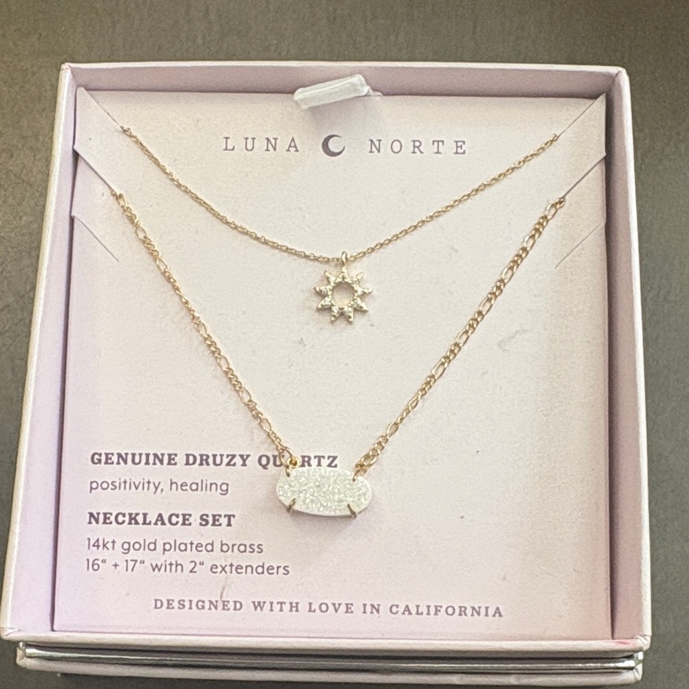 Luna Norte Gold Druzy Quartz Necklace Set